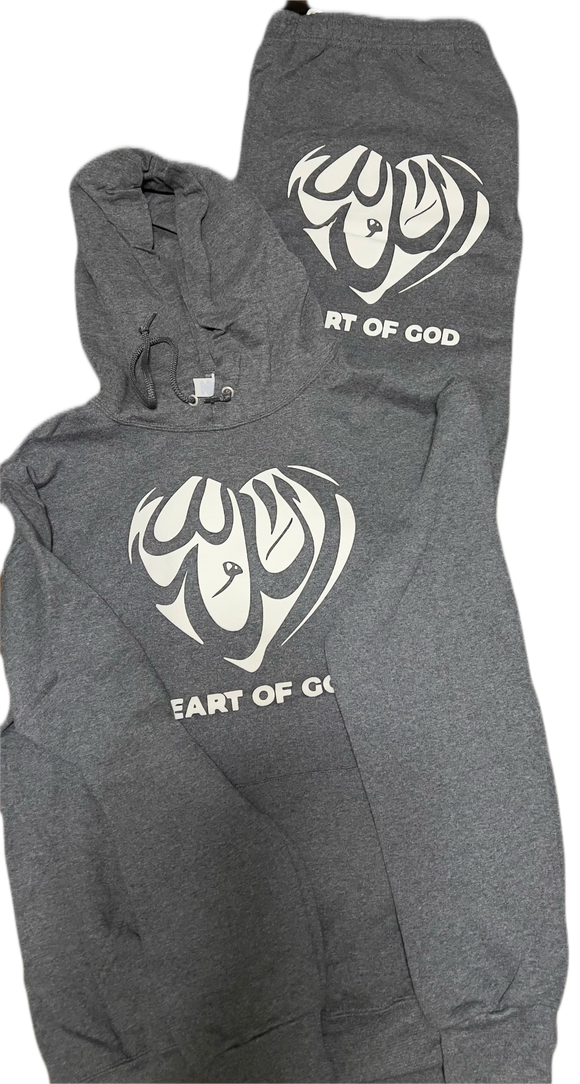 Grey Hoodie Sweat Suit-Heart Of God Official